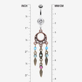 Detail View 1 of Beautiful Vintage Style Dream Catcher Belly Ring-Clear Gem