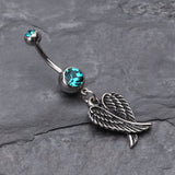 Detail View 2 of Angel Wing Heart Belly Ring-Teal