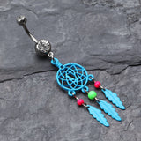 Detail View 2 of Enchanted Links Dream Catcher Belly Ring-Teal
