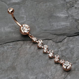 Detail View 2 of Rose Gold Journey Tier Sparkle Belly Button Ring-Clear Gem
