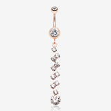 Rose Gold Journey Tier Sparkle Belly Button Ring-Clear Gem