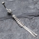 Detail View 2 of Sparkling Gem Chain Tassel Belly Ring-Clear Gem
