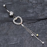 Detail View 2 of Classy Heart Cascading Belly Button Ring-Clear Gem