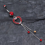 Detail View 2 of Classy Heart Cascading Belly Button Ring-Red