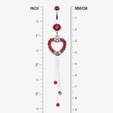 Detail View 1 of Classy Heart Cascading Belly Button Ring-Red