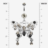 Detail View 1 of Fancy Gem Butterfly Belly Button Ring-Black Diamond/Black