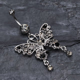 Detail View 2 of Fancy Gem Butterfly Belly Button Ring-Black Diamond/Black