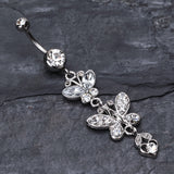 Detail View 2 of Jeweled Butterflies Belly Button Rings-Clear Gem