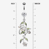 Detail View 1 of Romantic Vines with Flowers Belly Button Rings-Clear Gem
