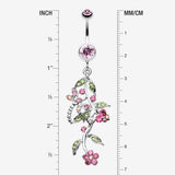 Detail View 1 of Romantic Vines with Flowers Belly Button Rings-Light Pink