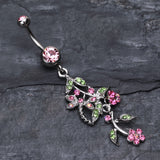 Detail View 2 of Romantic Vines with Flowers Belly Button Rings-Light Pink
