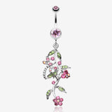 Romantic Vines with Flowers Belly Button Rings
