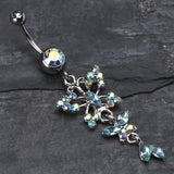 Detail View 2 of Glam Butterfly Fall Fancy Belly Ring-Aqua/Aurora Borealis