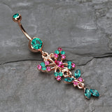 Detail View 2 of Rose Gold Glam Butterfly Fall Fancy Belly Ring-Teal