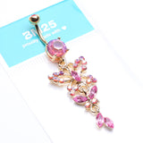 Detail View 4 of Golden Glam Butterfly Fall Fancy Belly Ring-Pink/Aurora Borealis