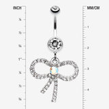 Detail View 1 of Sparkling Ribbon Dangle Belly Ring-Clear Gem