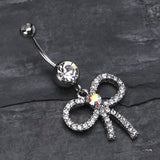 Detail View 2 of Sparkling Ribbon Dangle Belly Ring-Clear Gem
