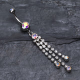 Detail View 2 of Cascading Sparkle Belly Button Ring-Aurora Borealis