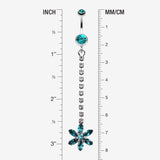 Detail View 1 of Flower Journey Gem Sparkle Belly Ring-Teal