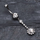 Detail View 2 of Dangling Gem Drop Belly Button Ring-Clear Gem