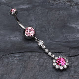 Detail View 2 of Dangling Gem Drop Belly Button Ring-Light Pink