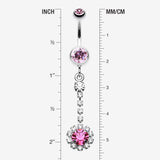 Detail View 1 of Dangling Gem Drop Belly Button Ring-Light Pink