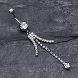 Detail View 2 of Elegant Bejeweled Cascading Belly Button Ring-Clear Gem