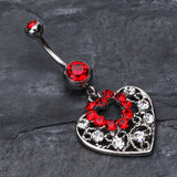 Detail View 2 of Sparkling Precious Heart Belly Button Ring-Red