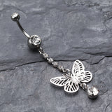 Detail View 2 of Sparkle Flutter Butterfly Belly Button Ring-Clear Gem