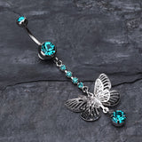 Detail View 2 of Sparkle Flutter Butterfly Belly Button Ring-Teal