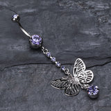 Detail View 2 of Sparkle Flutter Butterfly Belly Button Ring-Tanzanite