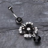 Detail View 2 of Flower Aura Belly Button Ring-Black
