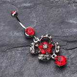 Detail View 2 of Flower Aura Belly Button Ring-Red