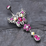 Detail View 2 of Glistening Butterfly Flower Belly Button Ring-Fuchsia