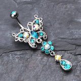 Detail View 2 of Glistening Butterfly Flower Belly Button Ring-Teal