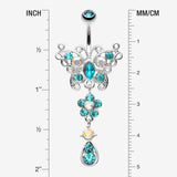 Detail View 1 of Glistening Butterfly Flower Belly Button Ring-Teal