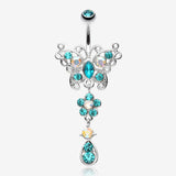 Glistening Butterfly Flower Belly Button Ring