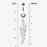 Detail View 1 of Jeweled Angel Wing Sparkle Belly Ring-Aurora Borealis