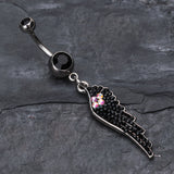 Detail View 2 of Jeweled Angel Wing Sparkle Belly Ring-Black