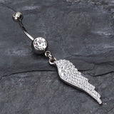 Detail View 2 of Jeweled Angel Wing Sparkle Belly Ring-Clear Gem