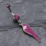 Detail View 2 of Jeweled Angel Wing Sparkle Belly Ring-Fuchsia