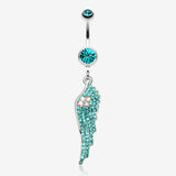 Jeweled Angel Wing Sparkle Belly Ring-Teal