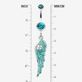 Detail View 1 of Jeweled Angel Wing Sparkle Belly Ring-Teal
