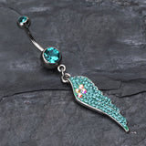 Detail View 2 of Jeweled Angel Wing Sparkle Belly Ring-Teal