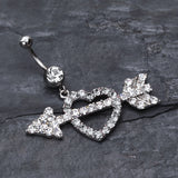 Detail View 2 of Jeweled Heart Arrow Belly Ring-Clear Gem