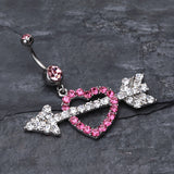 Detail View 2 of Jeweled Heart Arrow Belly Ring-Light Pink