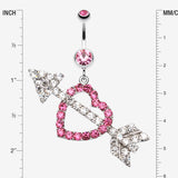 Detail View 1 of Jeweled Heart Arrow Belly Ring-Light Pink