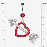Detail View 1 of Jeweled Heart Arrow Belly Ring-Red