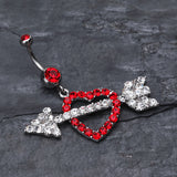 Detail View 2 of Jeweled Heart Arrow Belly Ring-Red