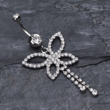 Detail View 2 of Classic Butterfly Sparkle Belly Ring-Clear Gem